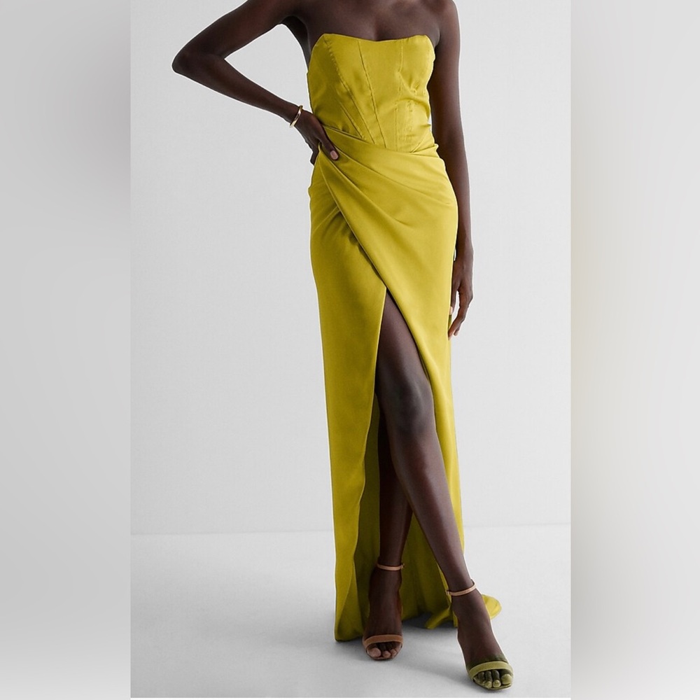 Express Satin Strapless Corset Wrap Maxi Dress